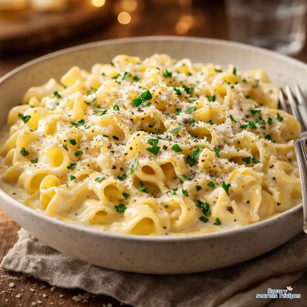 egg noodles and alfredo sauce final presentation