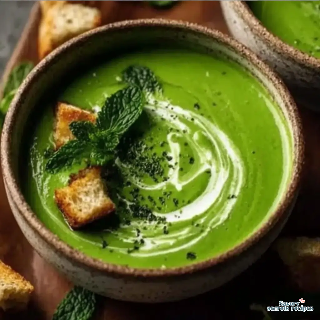 fresh pea and mint soup close up