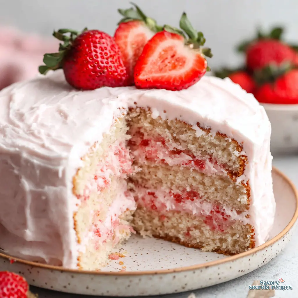 fresh strawberry cake close up
