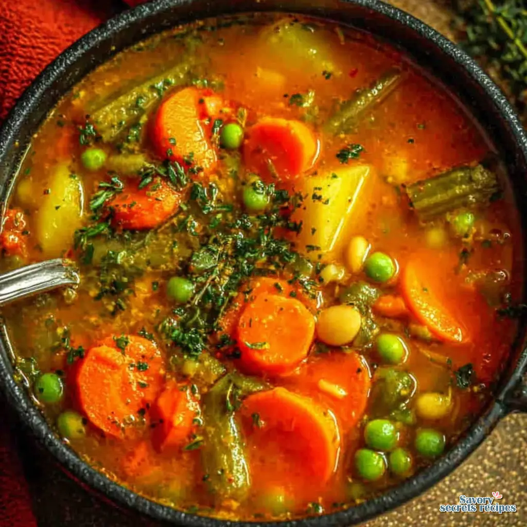 fresh vegetable broth soup close up