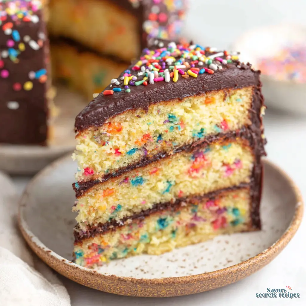 funfetti birthday cake with chocolate frosting final presentation