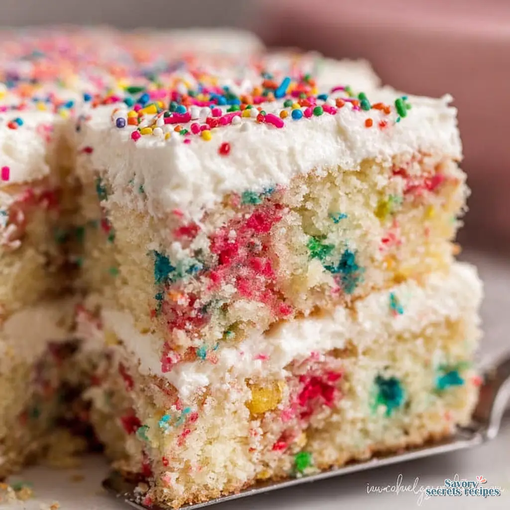 funfetti sheet cake from scratch close up