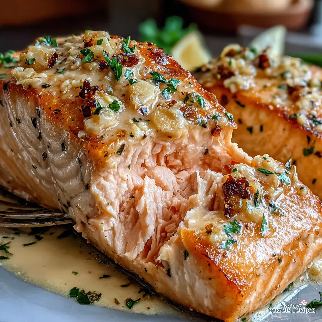 garlic butter salmon close up