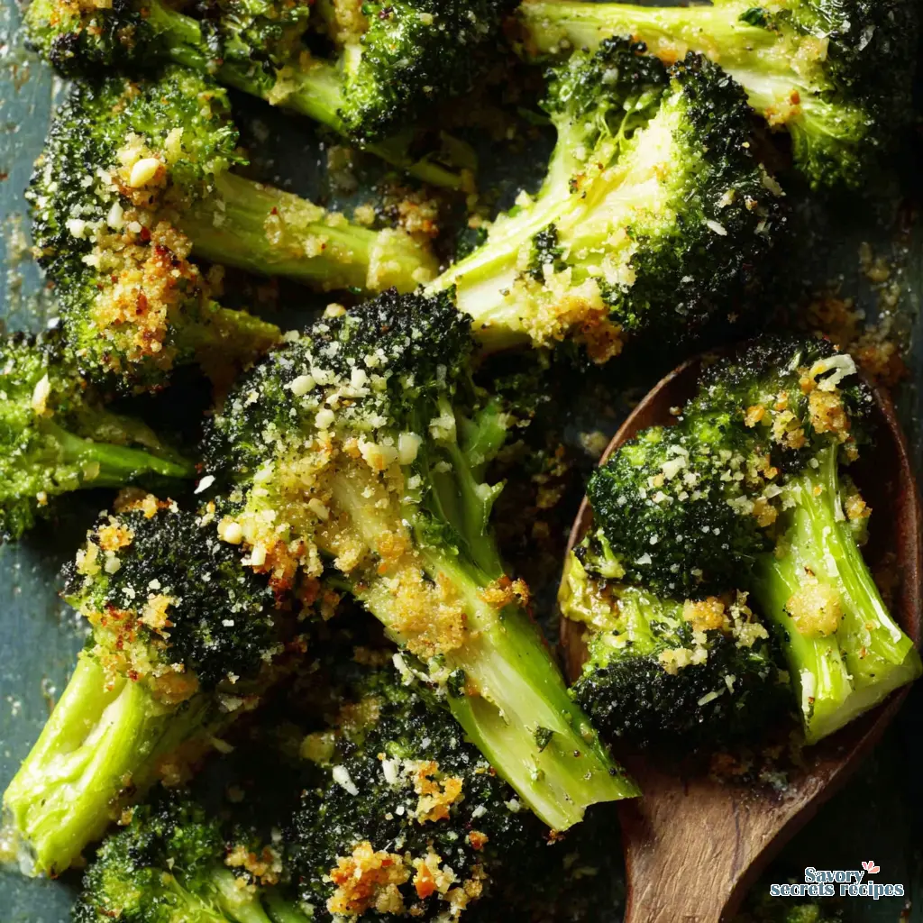 garlic roasted broccoli close up