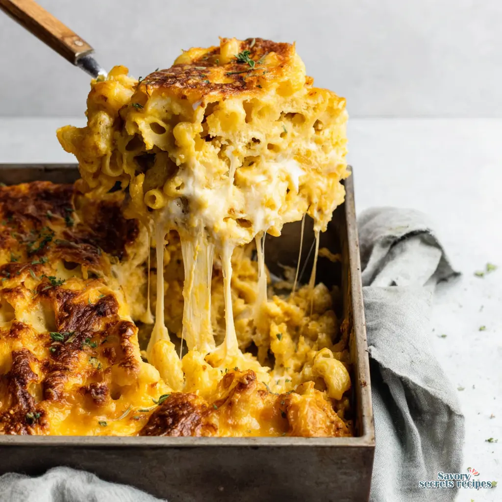 gluten free baked mac and cheese close up