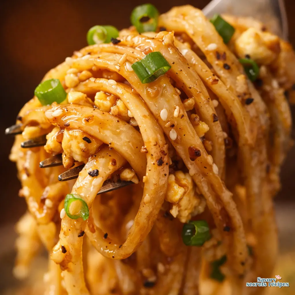 gluten free egg fried noodles close up