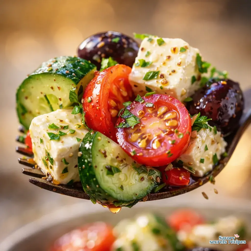 greek cucumber tomato salad close up