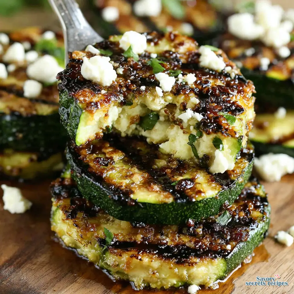 Greek Grilled Zucchini with Feta close up