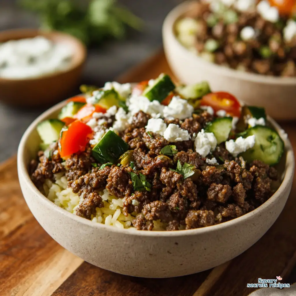 greek ground beef rice bowl - variation 4