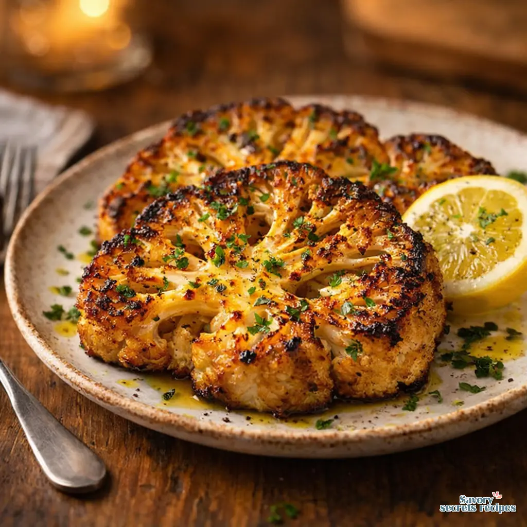 grilled cauliflower steaks on the grill final presentation