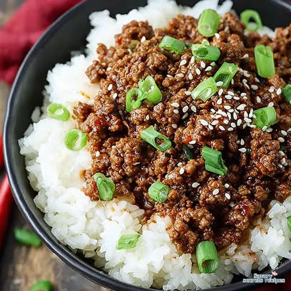 ground beef rice bowl instant pot close up