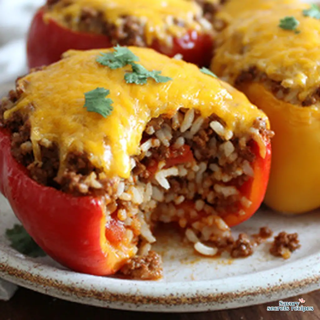 ground beef stuffed peppers close up