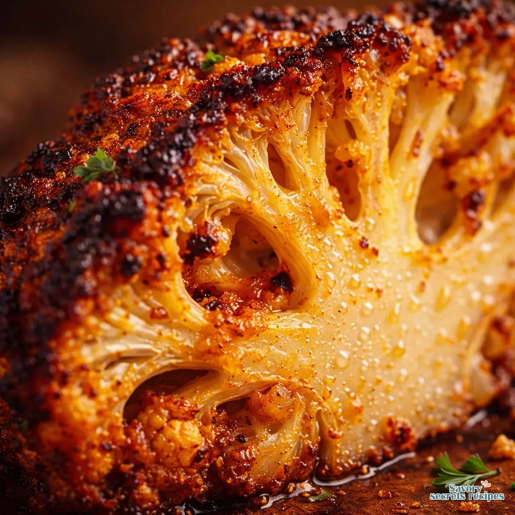harissa roasted cauliflower steaks close up