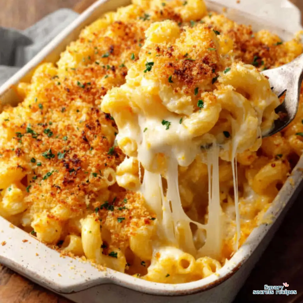 healthy baked mac and cheese close up