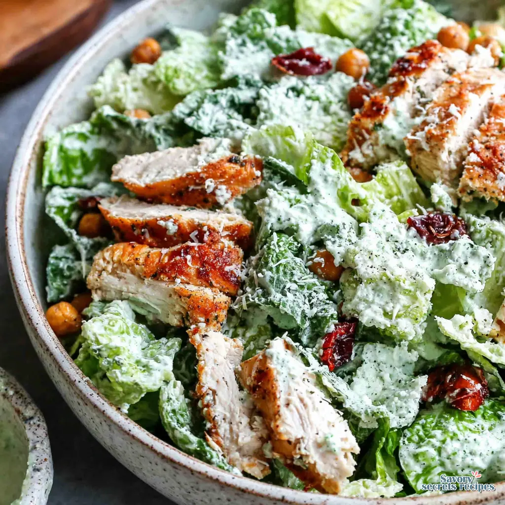 healthy caesar salad bowl close up