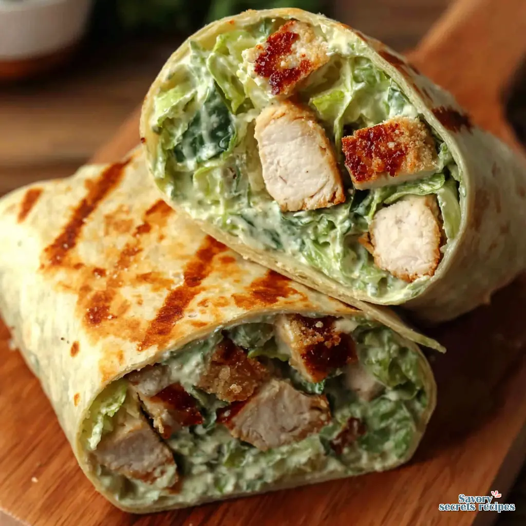 healthy chopped chicken caesar wrap close up