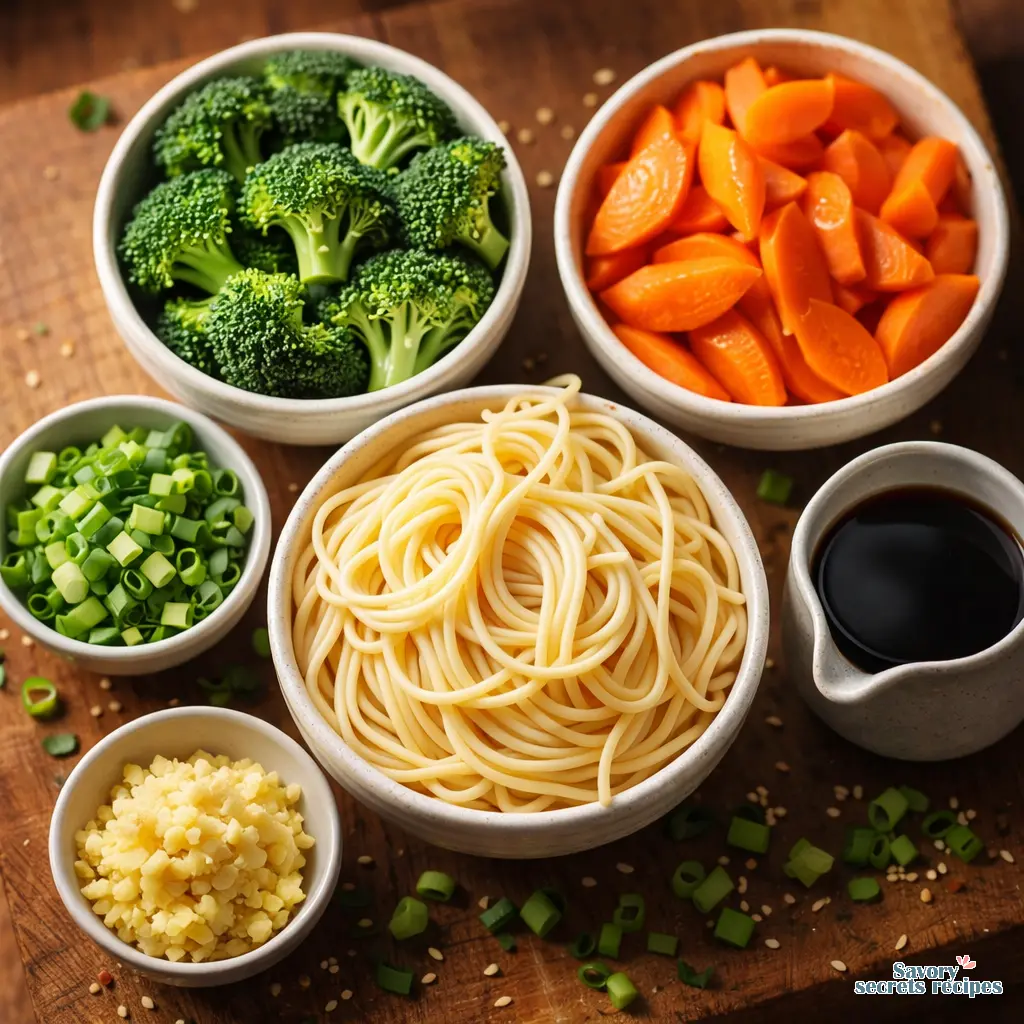 healthy egg fried noodles (low calorie) ingredients prepped