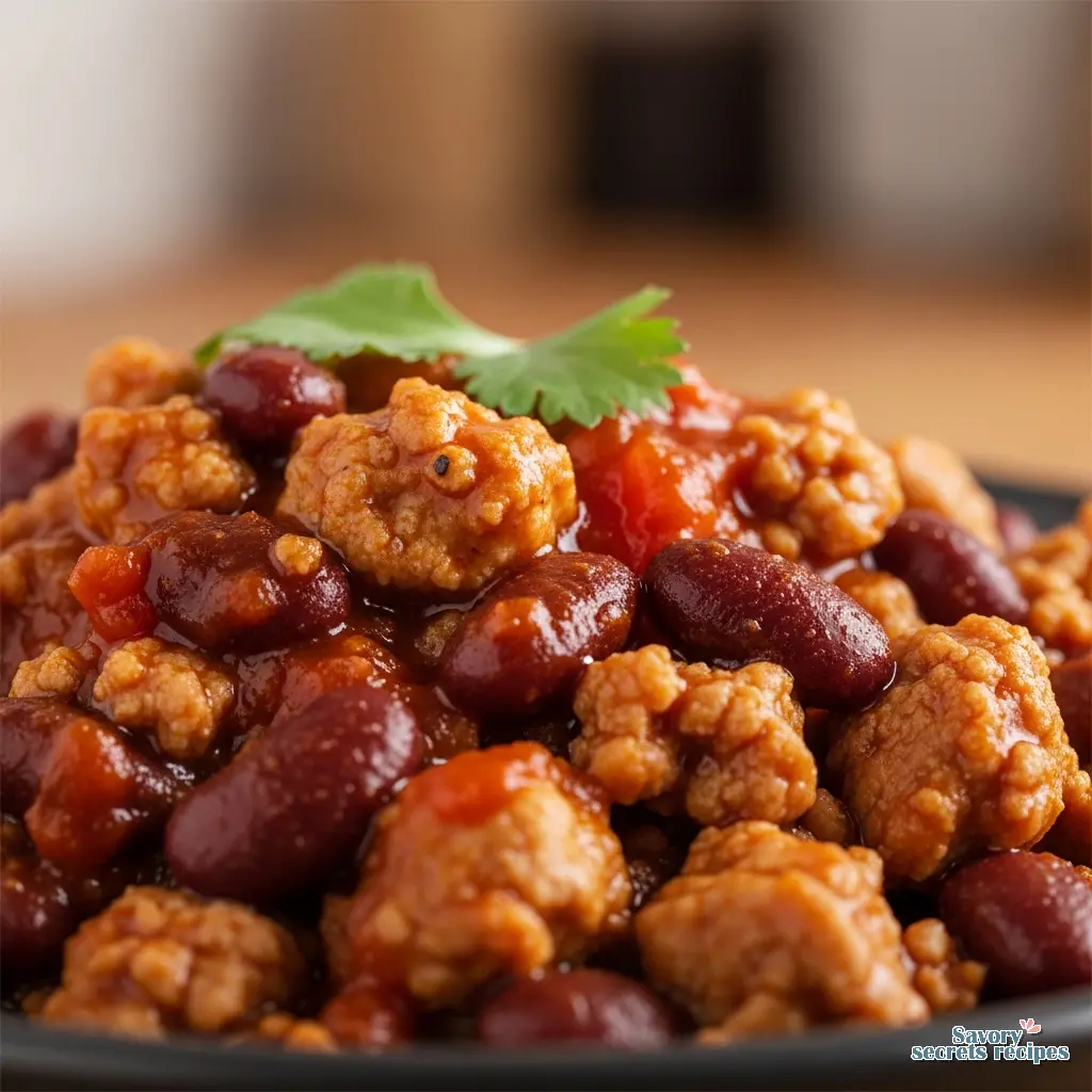 healthy ground turkey chili close up