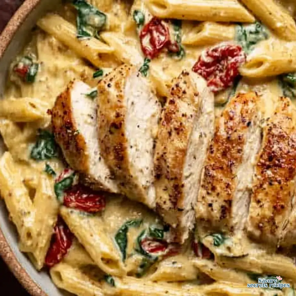 healthy marry me chicken pasta recipe close up