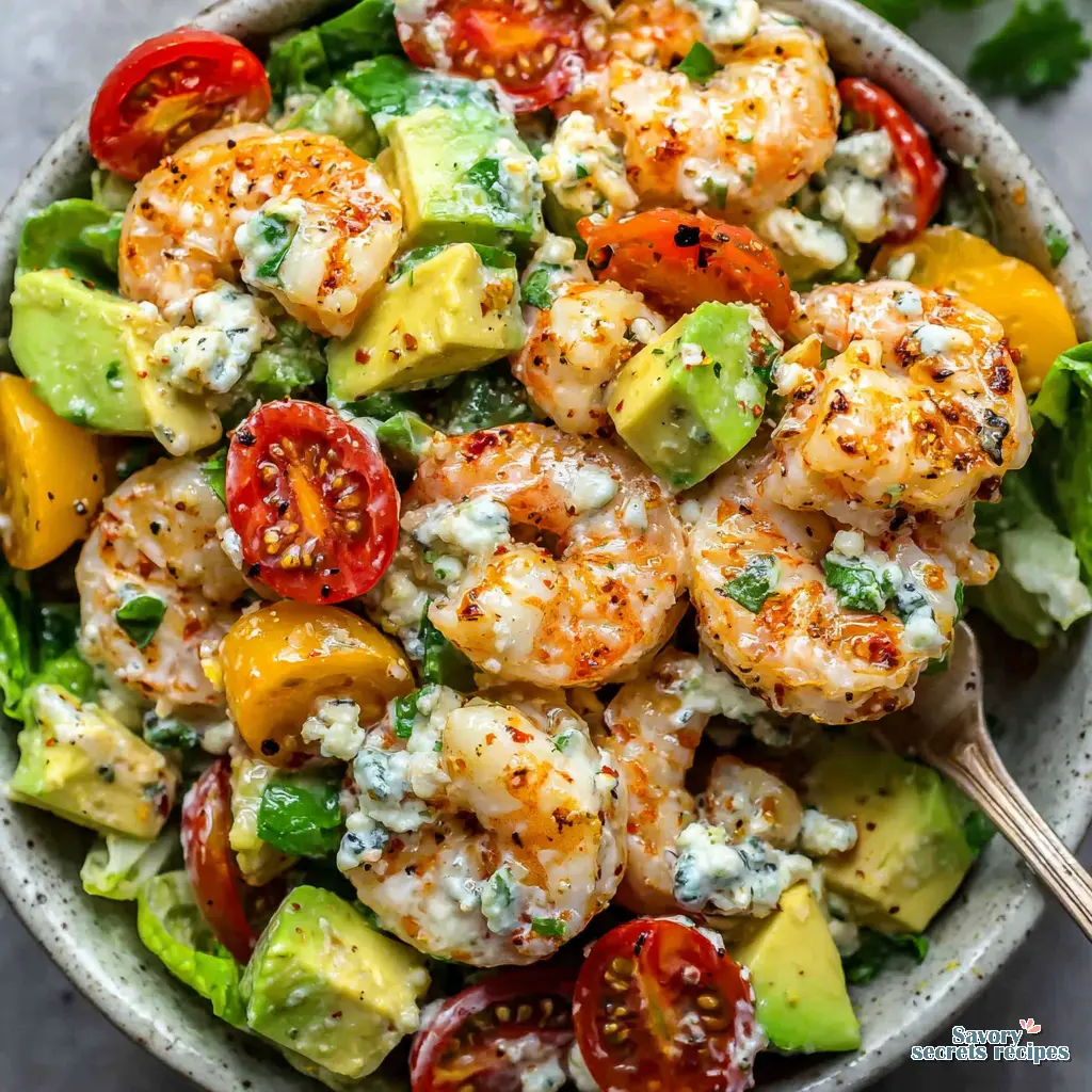 healthy shrimp salad close up