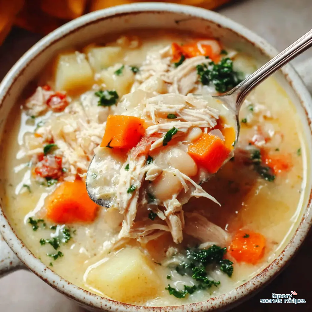 hearty chicken soup close up