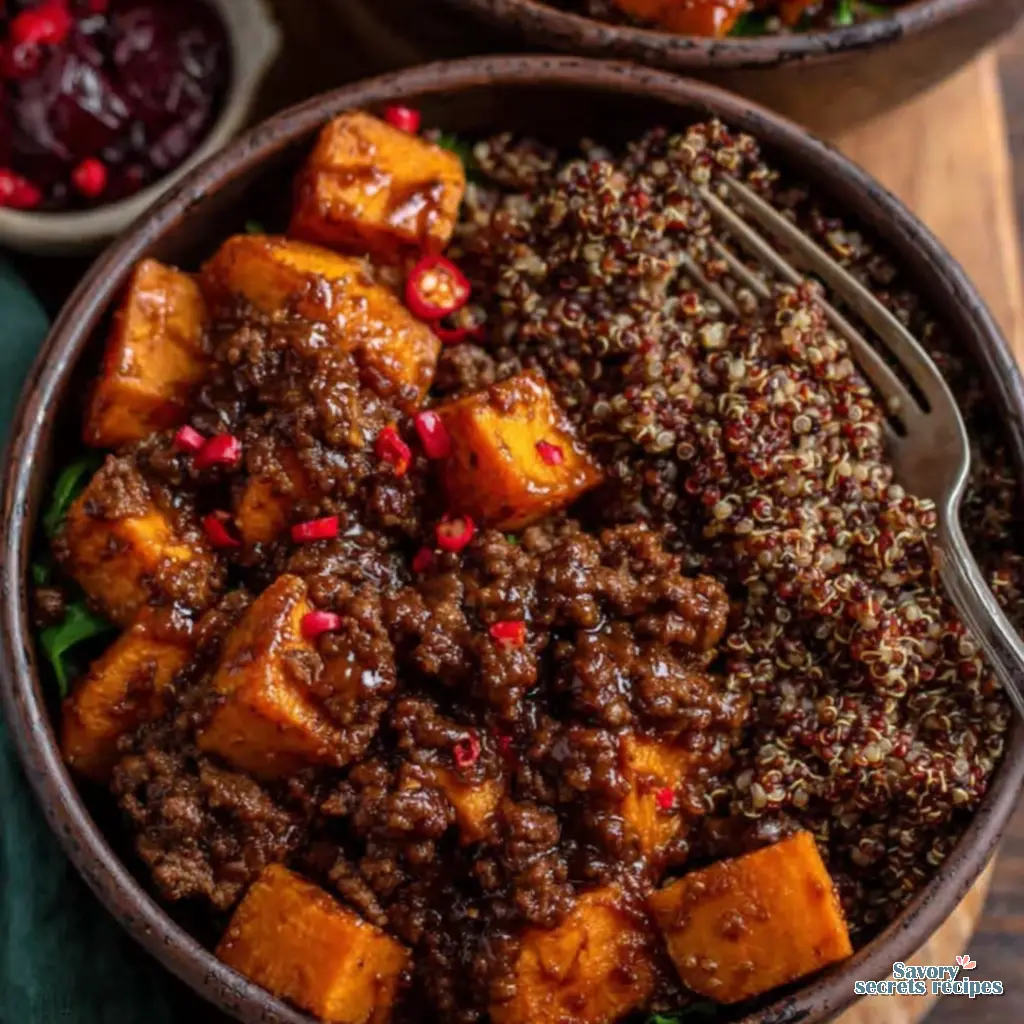 high protein hot honey ground beef meal prep bowls