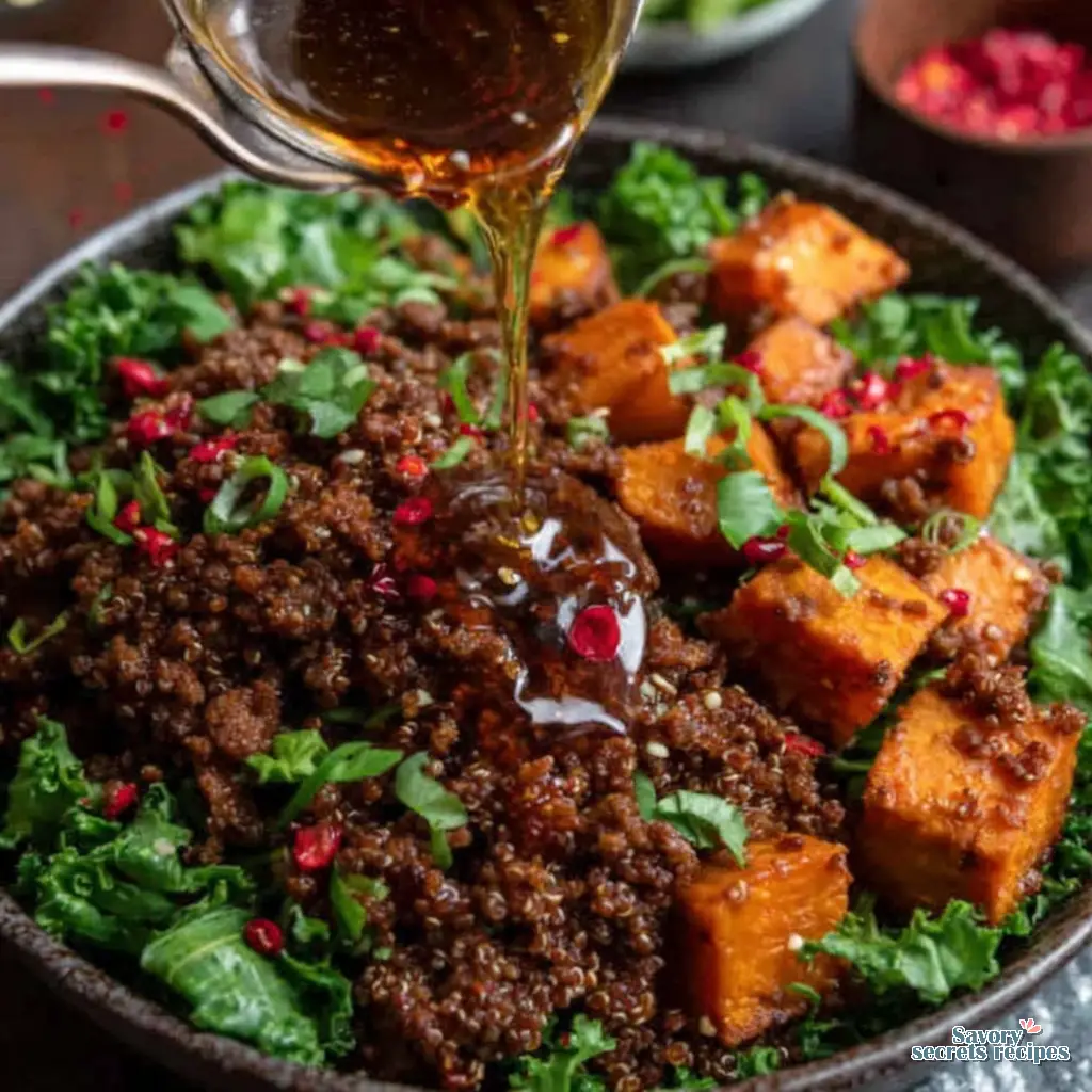 high protein hot honey ground beef meal prep bowls - variation 4