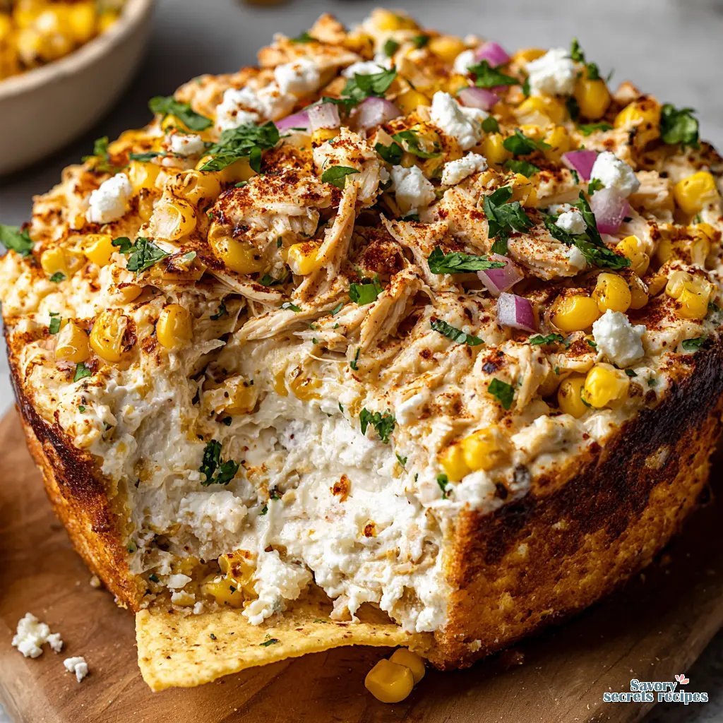 High Protein Street Corn Chicken Dip close up