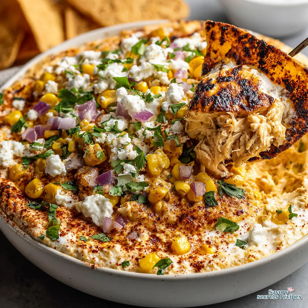 High Protein Street Corn Chicken Dip final presentation