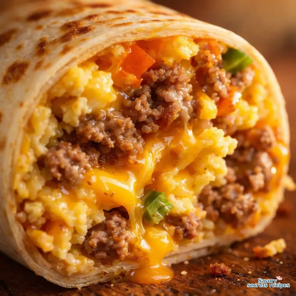 homemade breakfast burrito close up