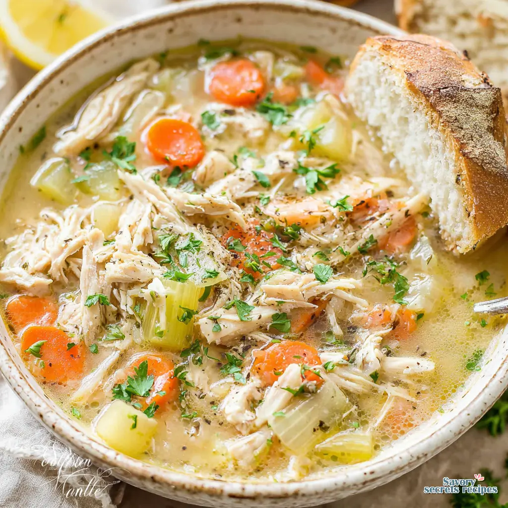 homemade chicken soup close up