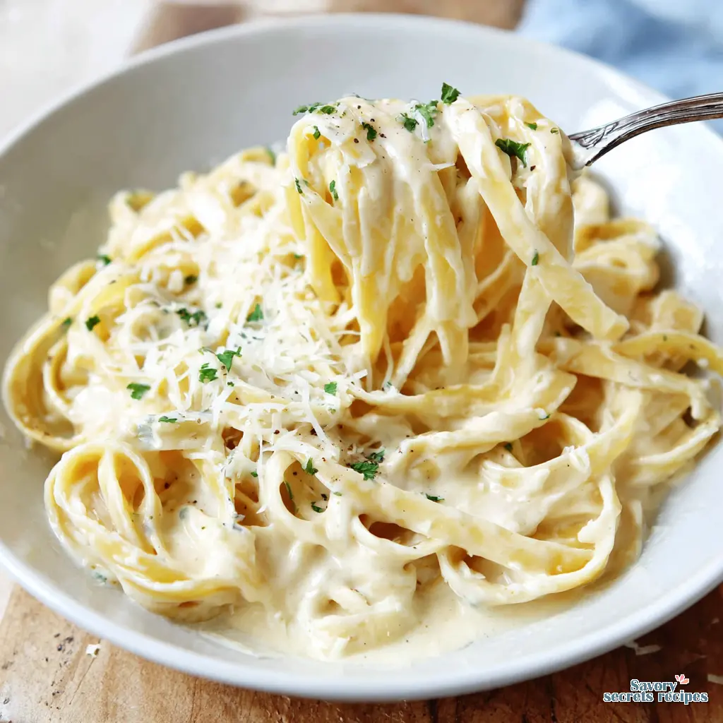 homemade fettuccine alfredo close up