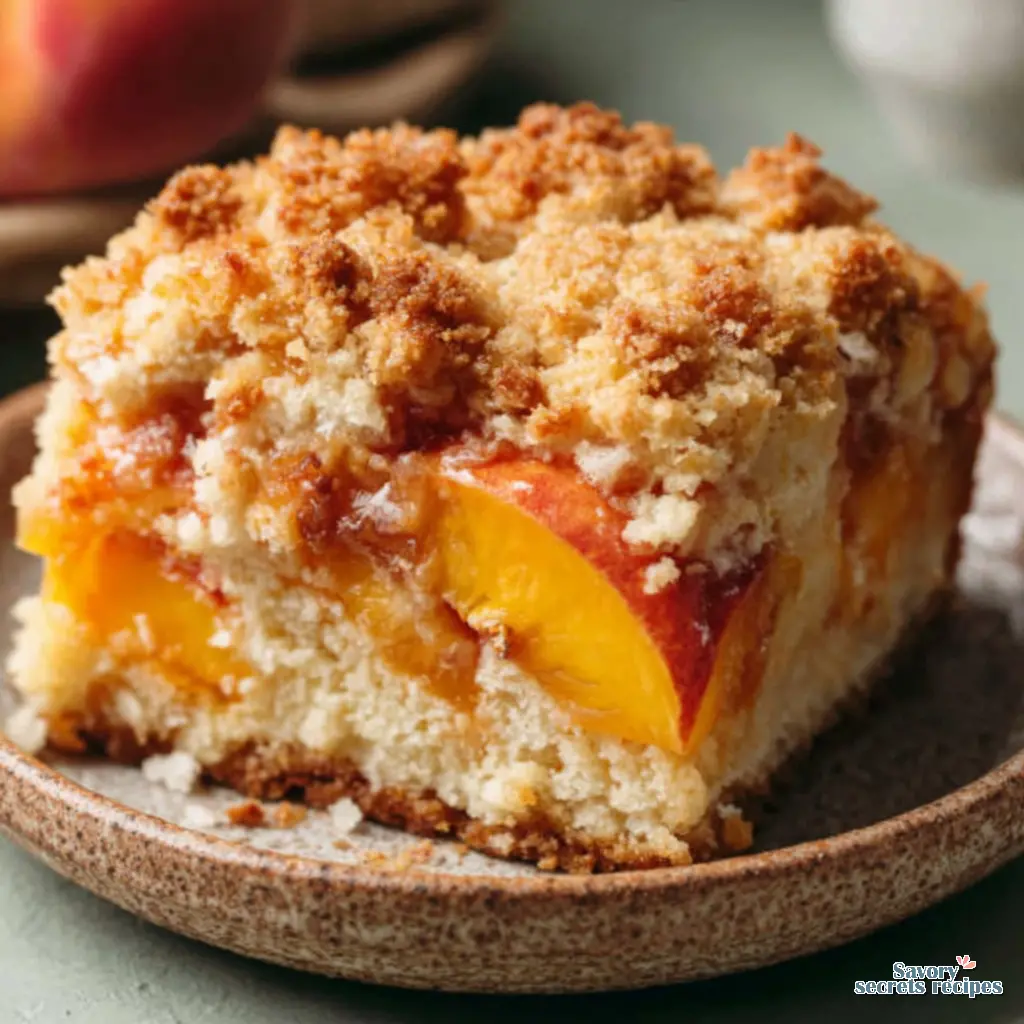 homemade peach cobbler cake from scratch close up