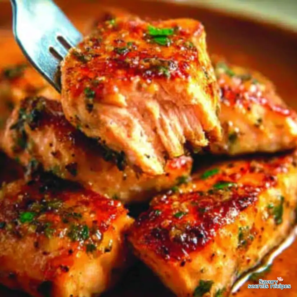 honey garlic air fryer salmon bites close up