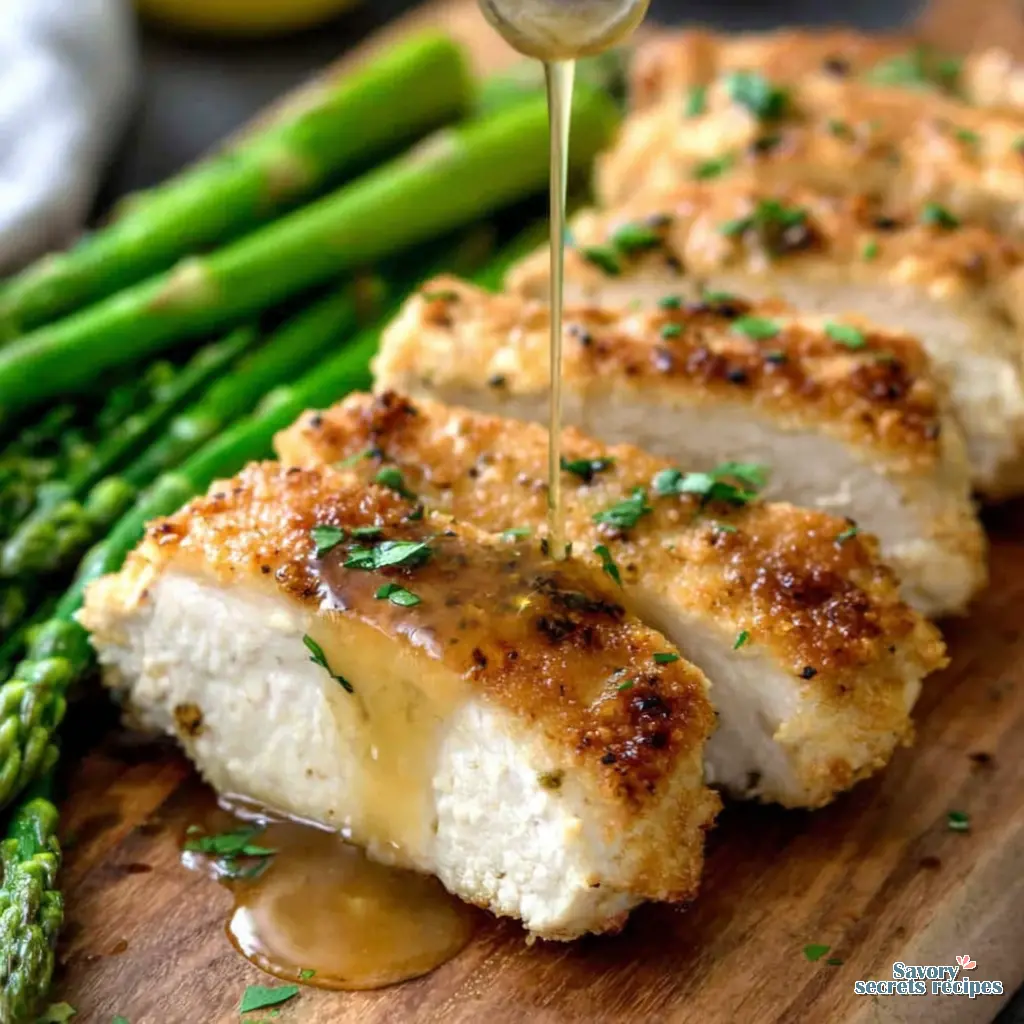 honey lemon chicken asparagus close up