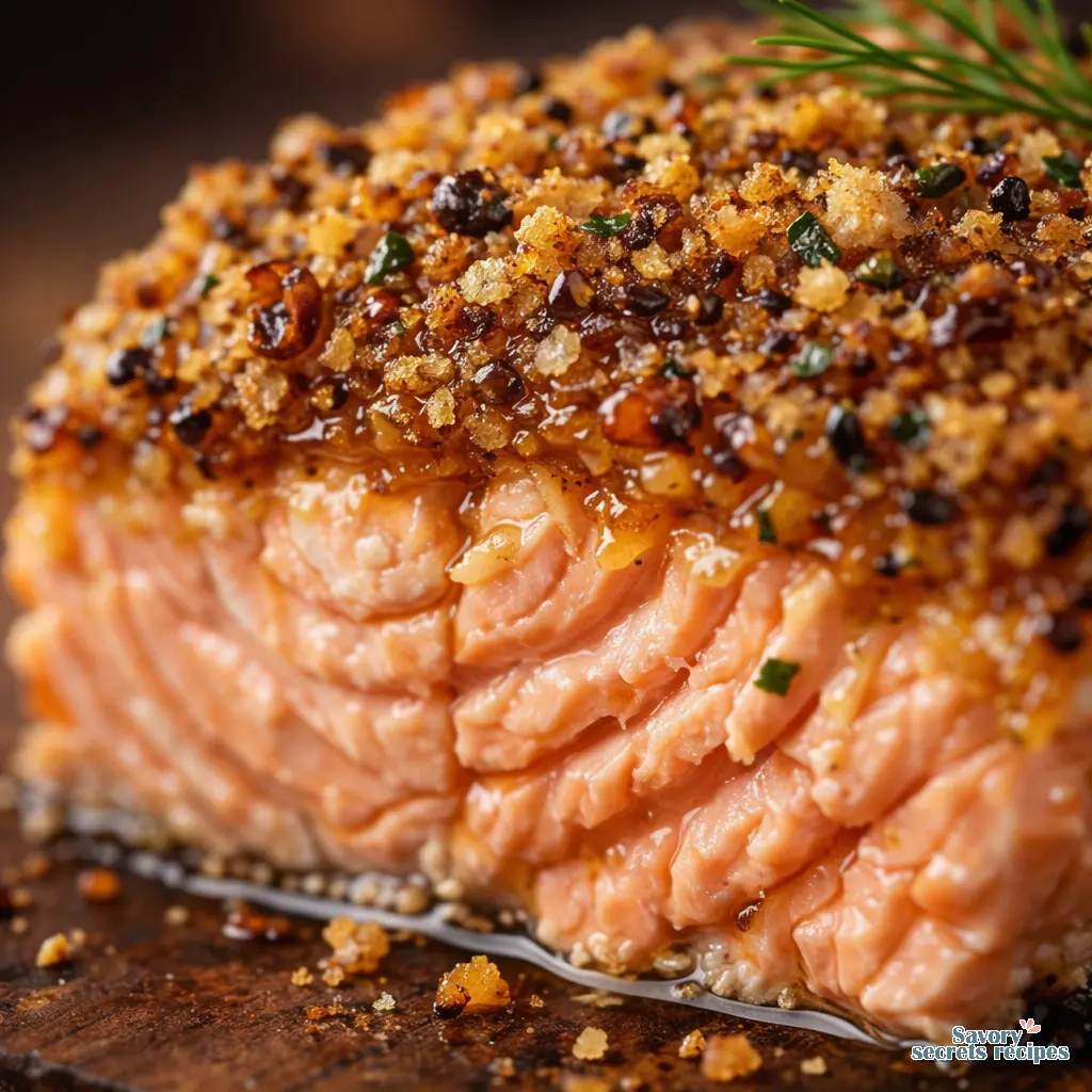 honey mustard crusted salmon close up