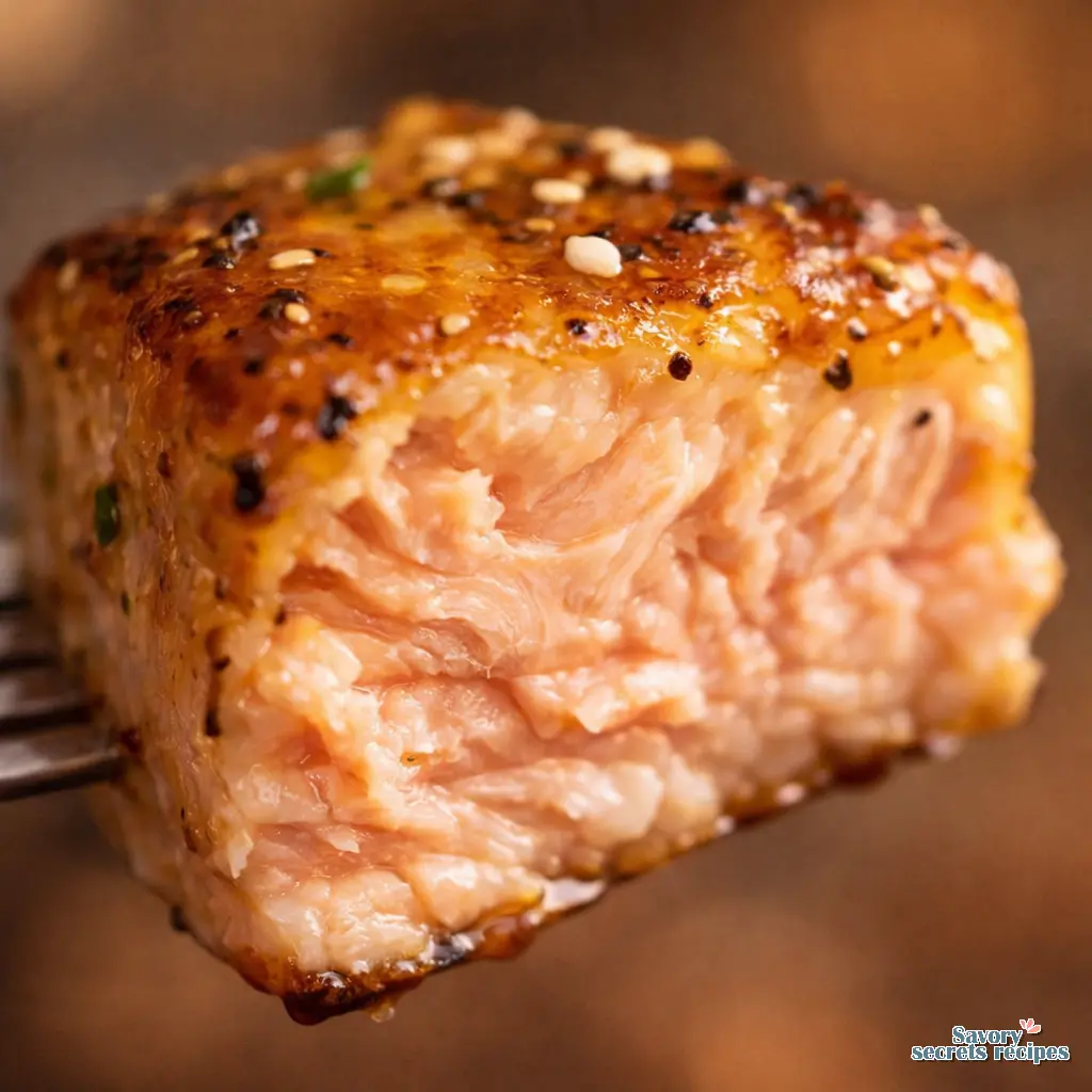 honey mustard salmon air fryer bites close up