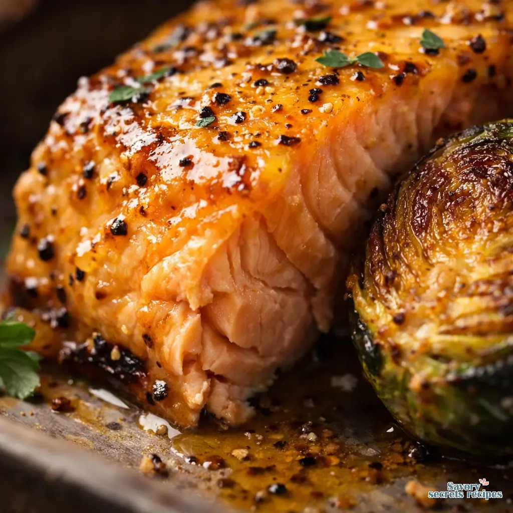 honey mustard salmon and veggies close up