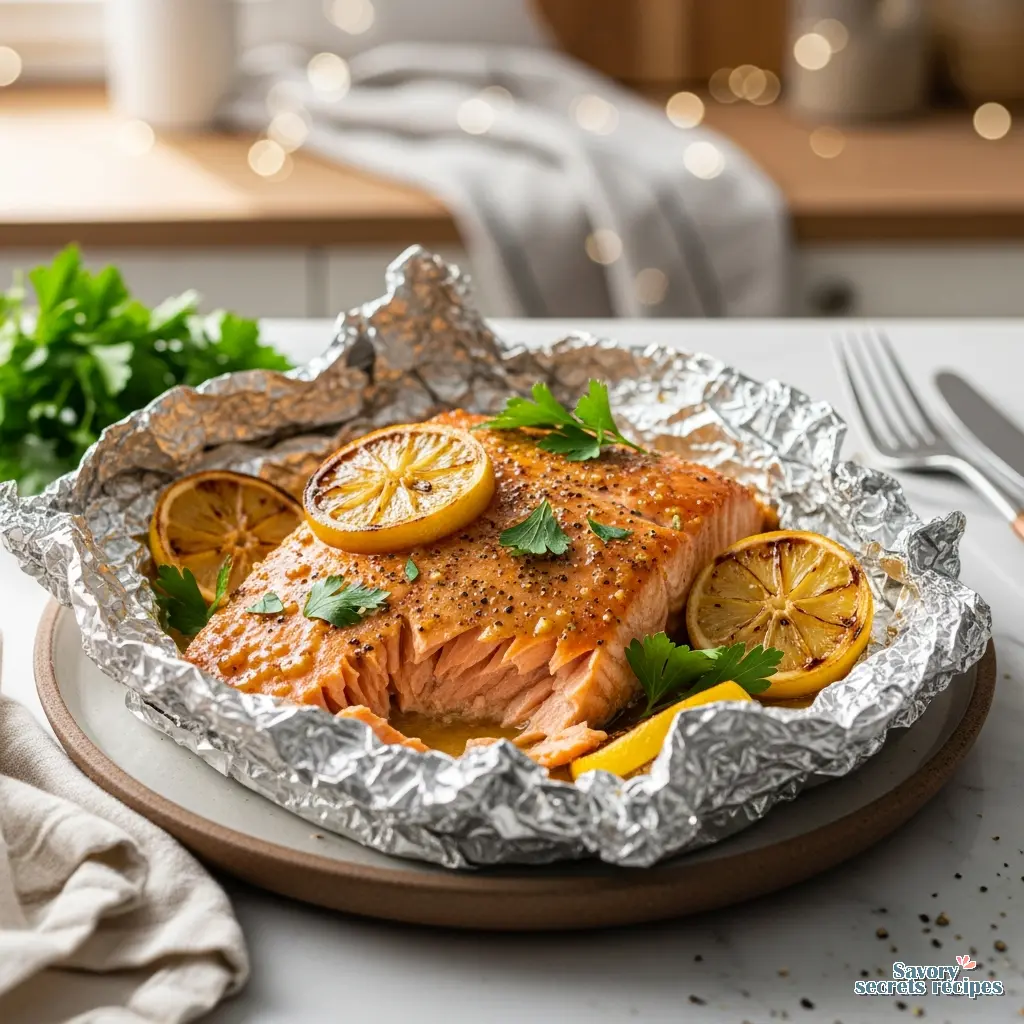 honey mustard salmon in foil final presentation