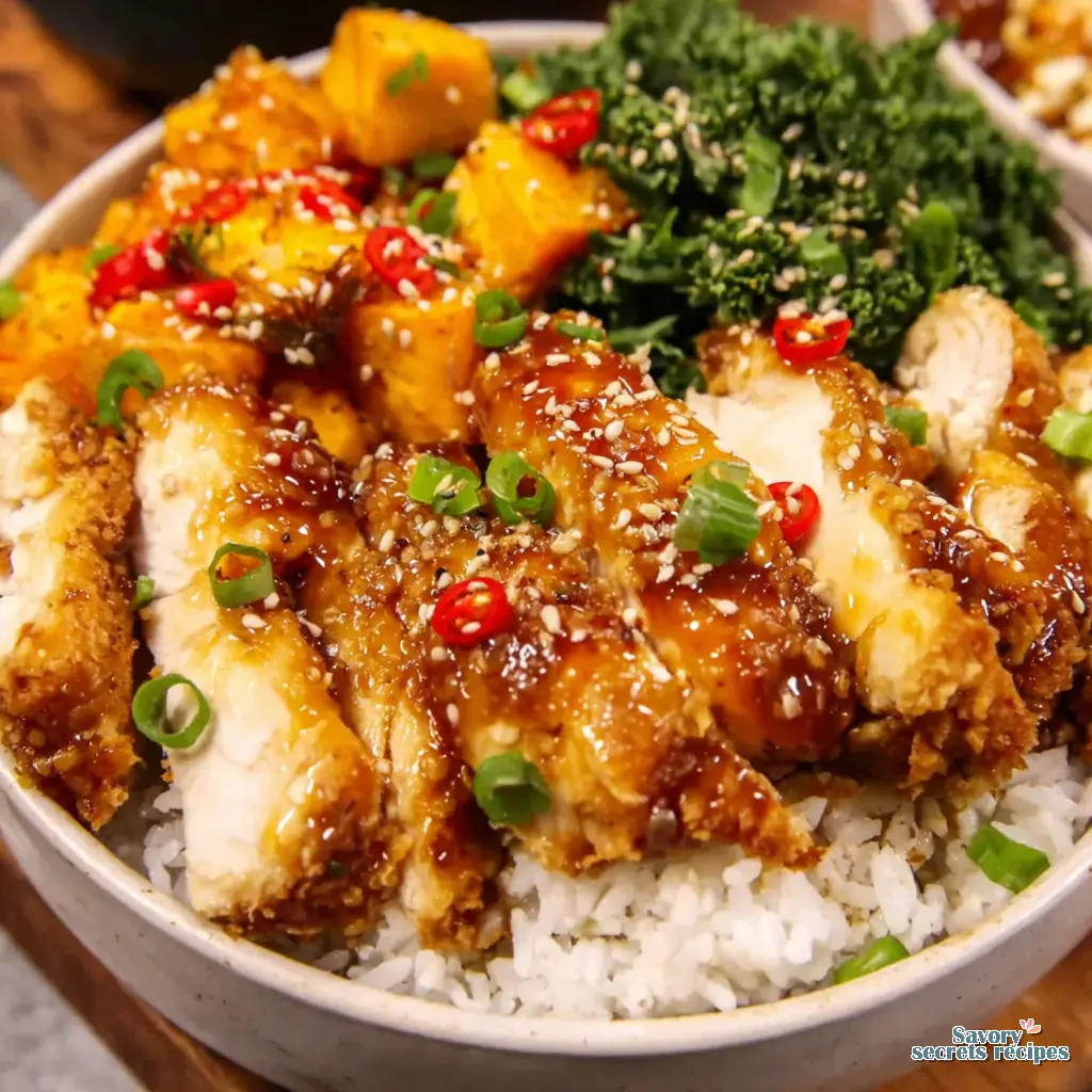 hot honey chicken and rice bowls - variation 4