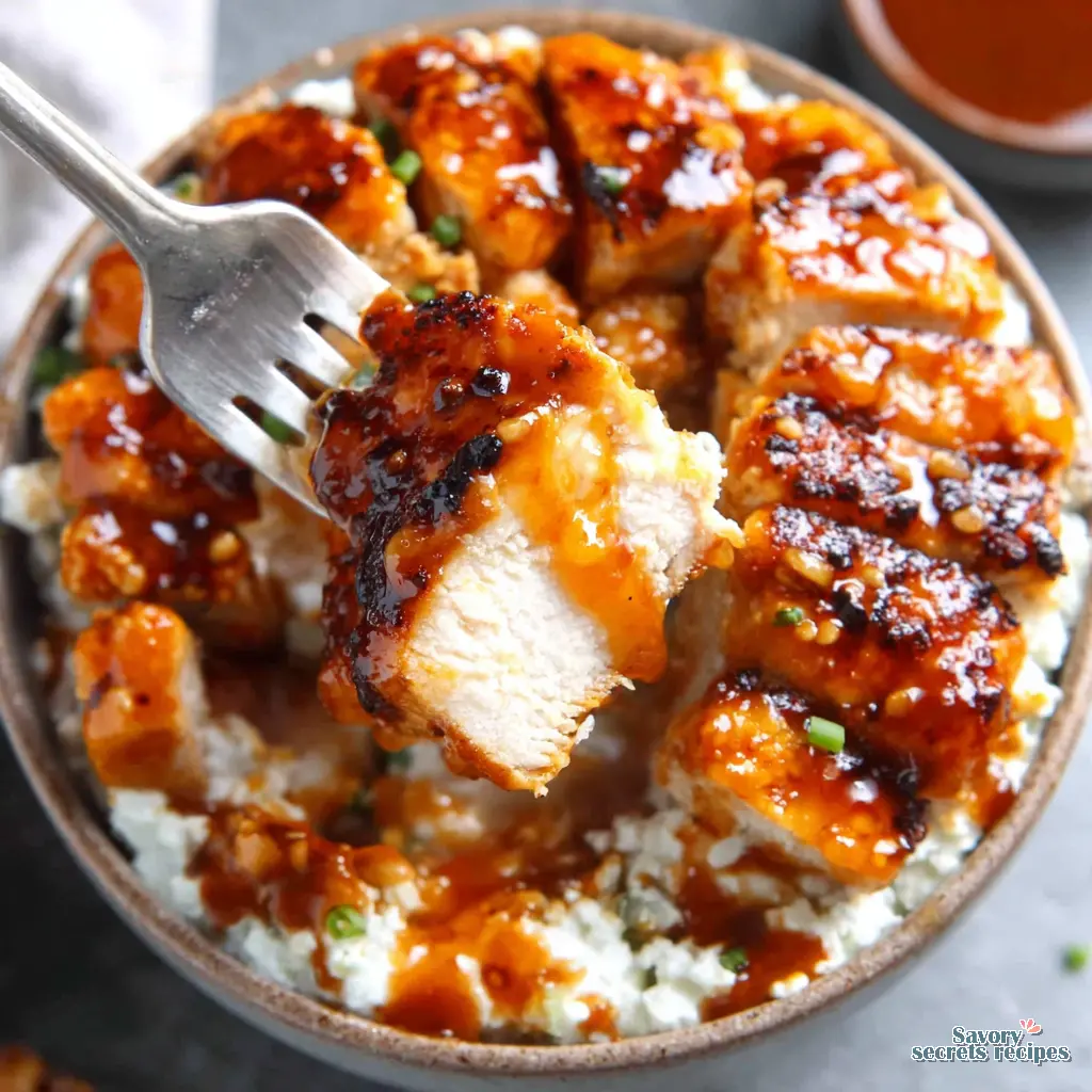 hot honey chicken cottage cheese bowl close up
