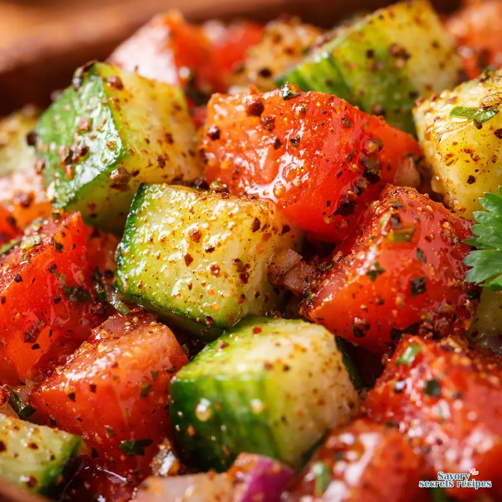 indian cucumber tomato salad close up