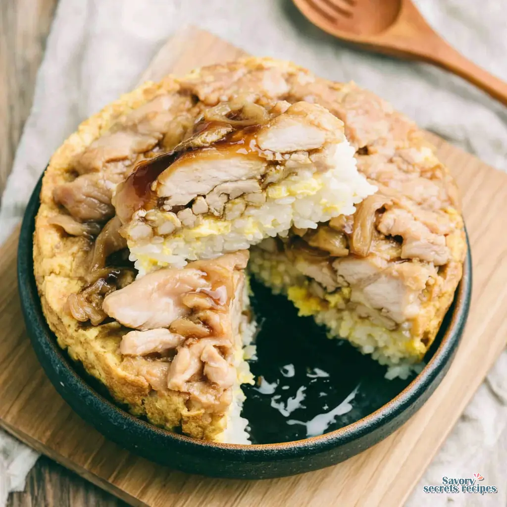 japanese chicken rice bowl close up