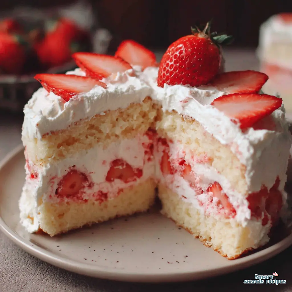 Japanese Strawberry Shortcake Cake close up