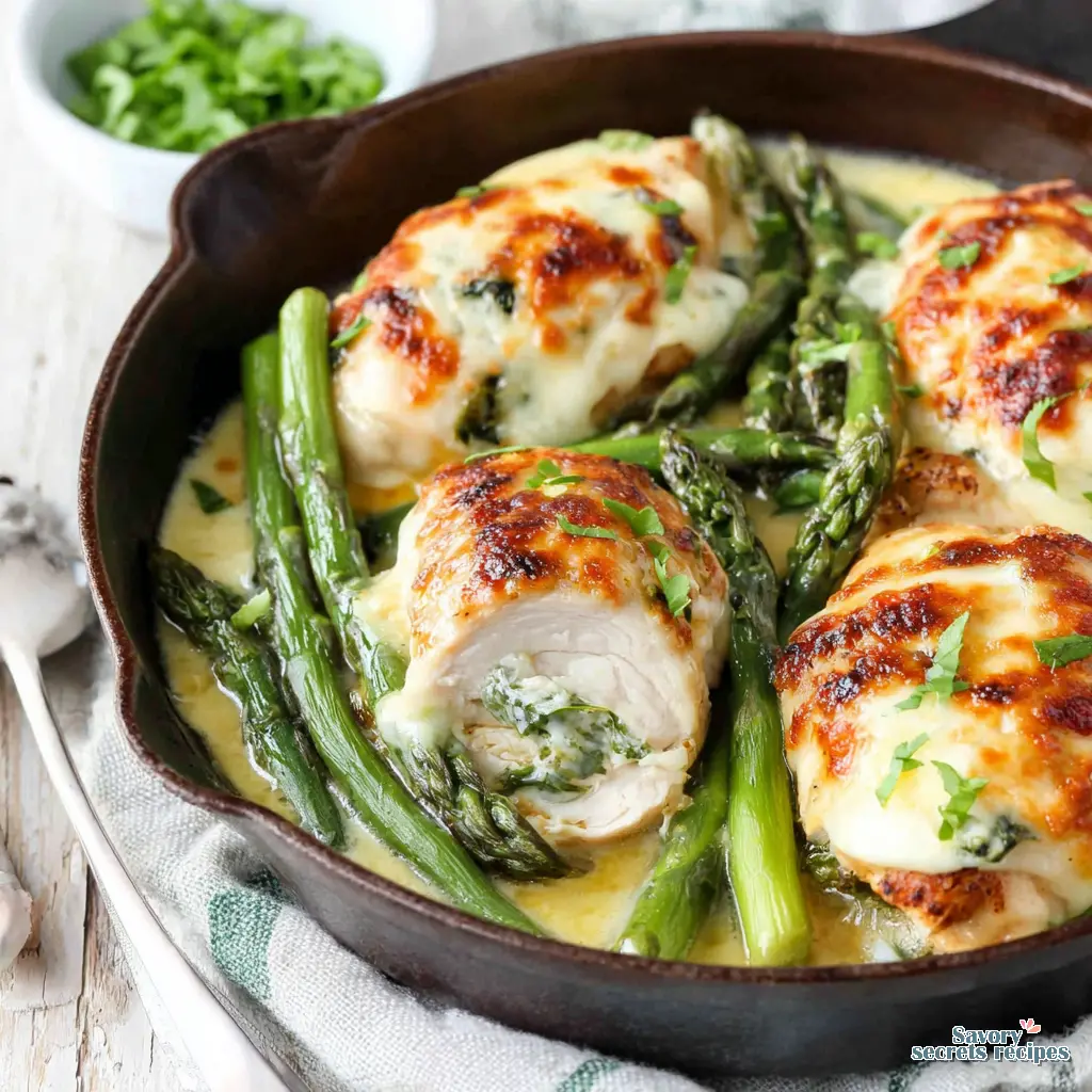 keto lemon chicken and asparagus close up