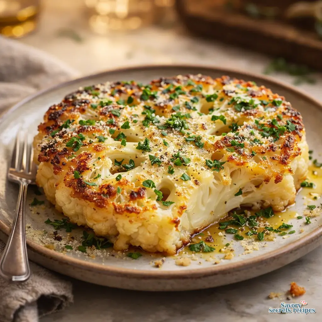 keto roasted cauliflower steaks with cheese final presentation