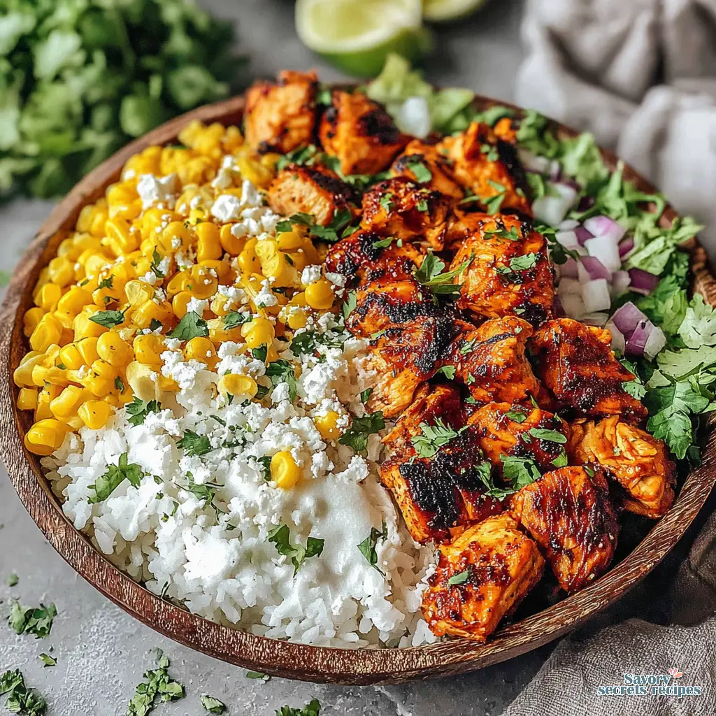 keto street corn chicken rice bowl - variation 4