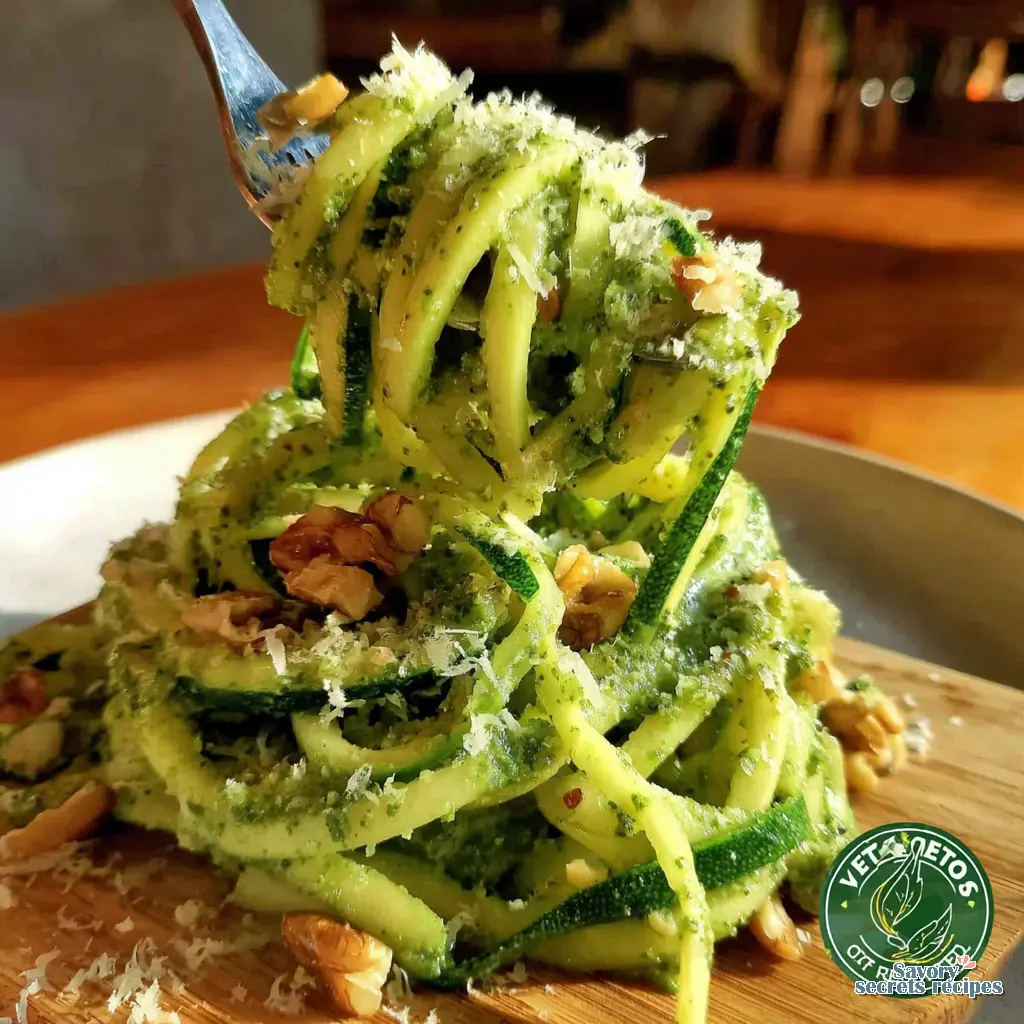 keto zucchini noodles with pesto close up
