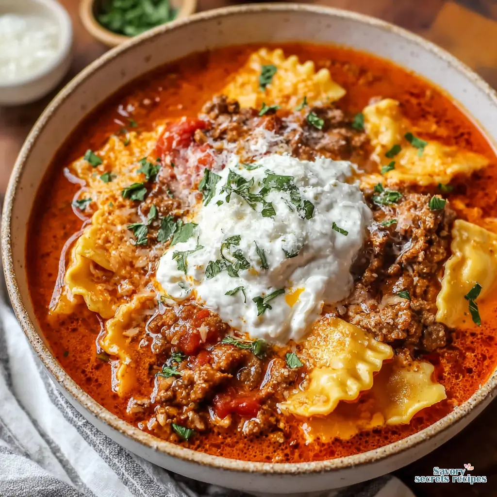 lazy lasagna soup crock pot close up