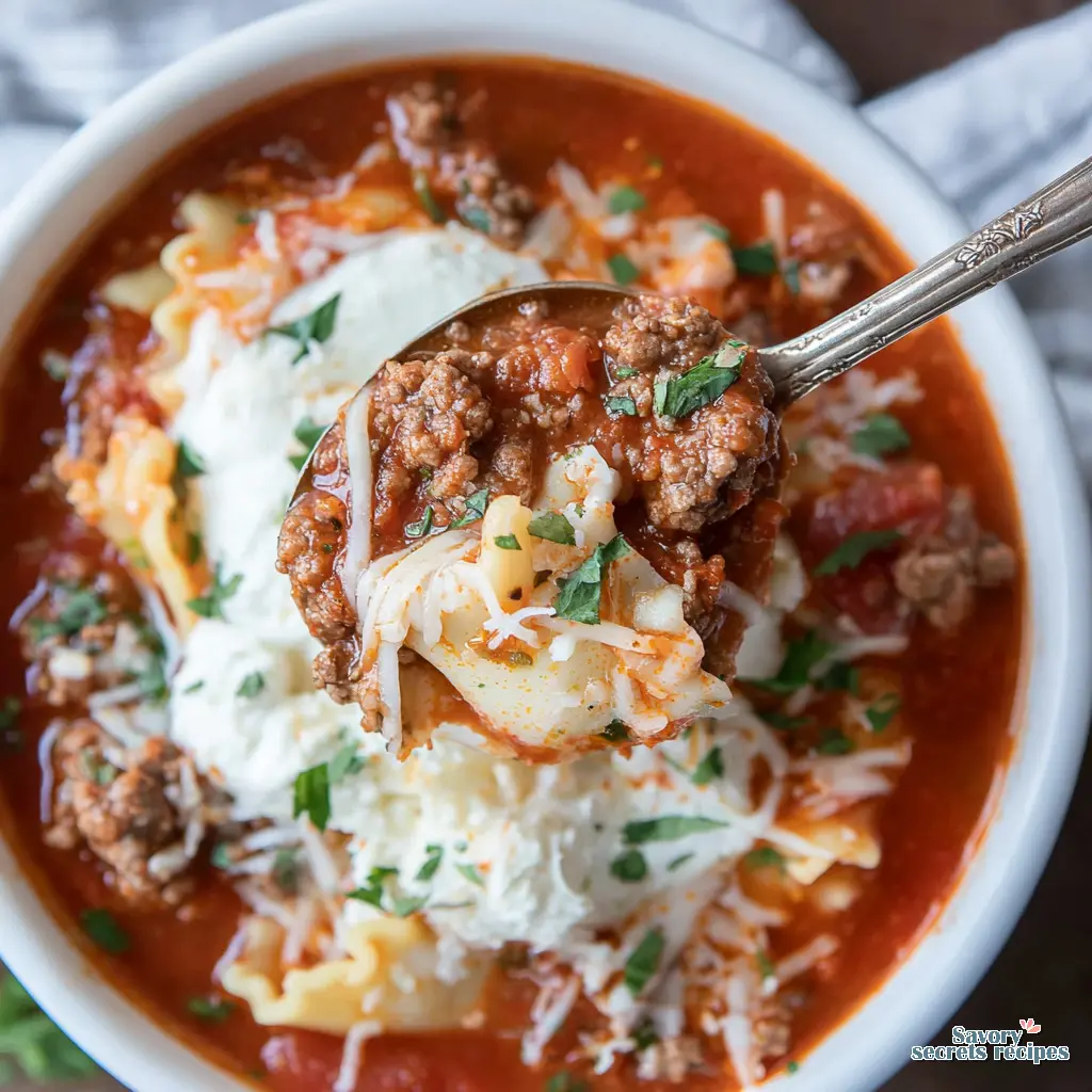 lazy lasagna soup keto close up